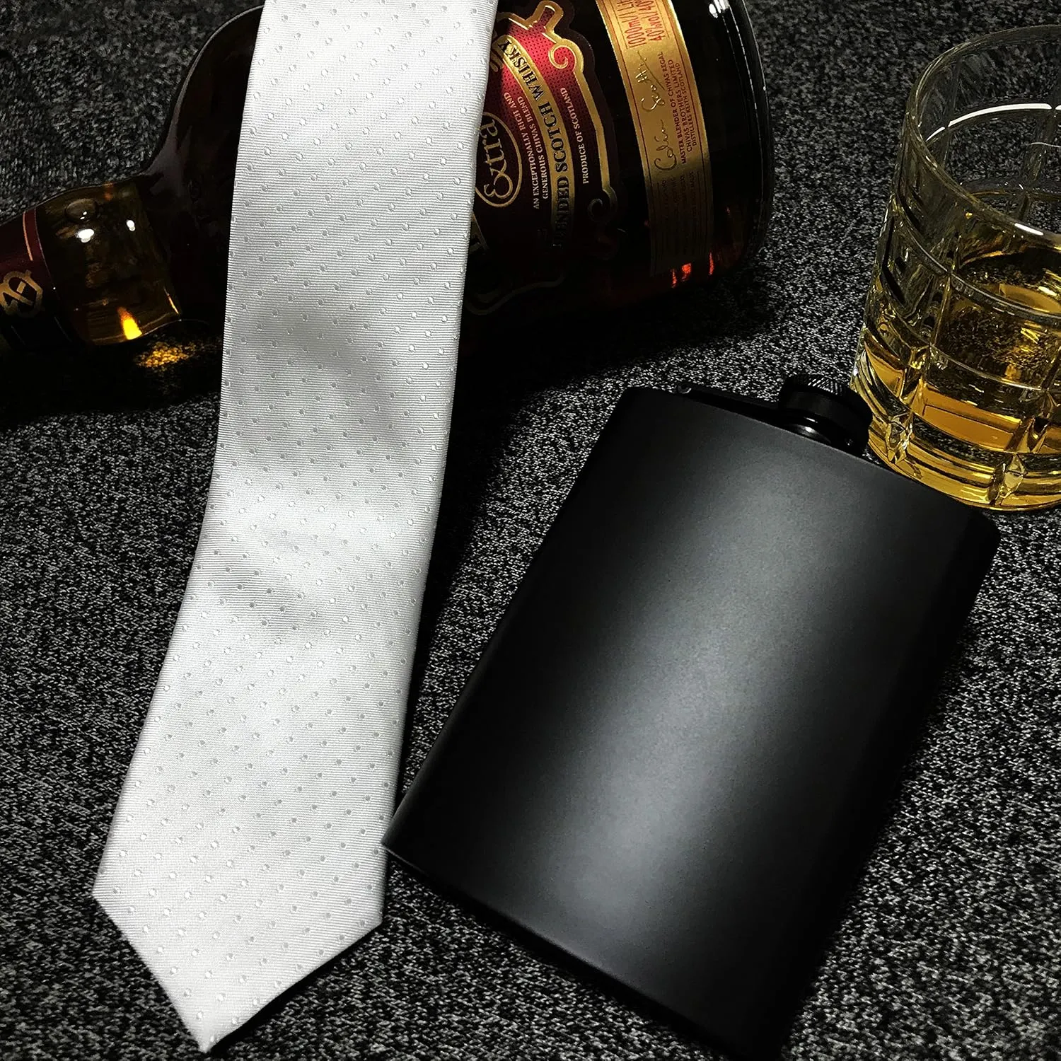 Hip Flask for Liquor 8 Ounce Stainless Steel Black Matte Black Hinge Leakproof with Funnel in Black Box for Men and Women by IDALIO