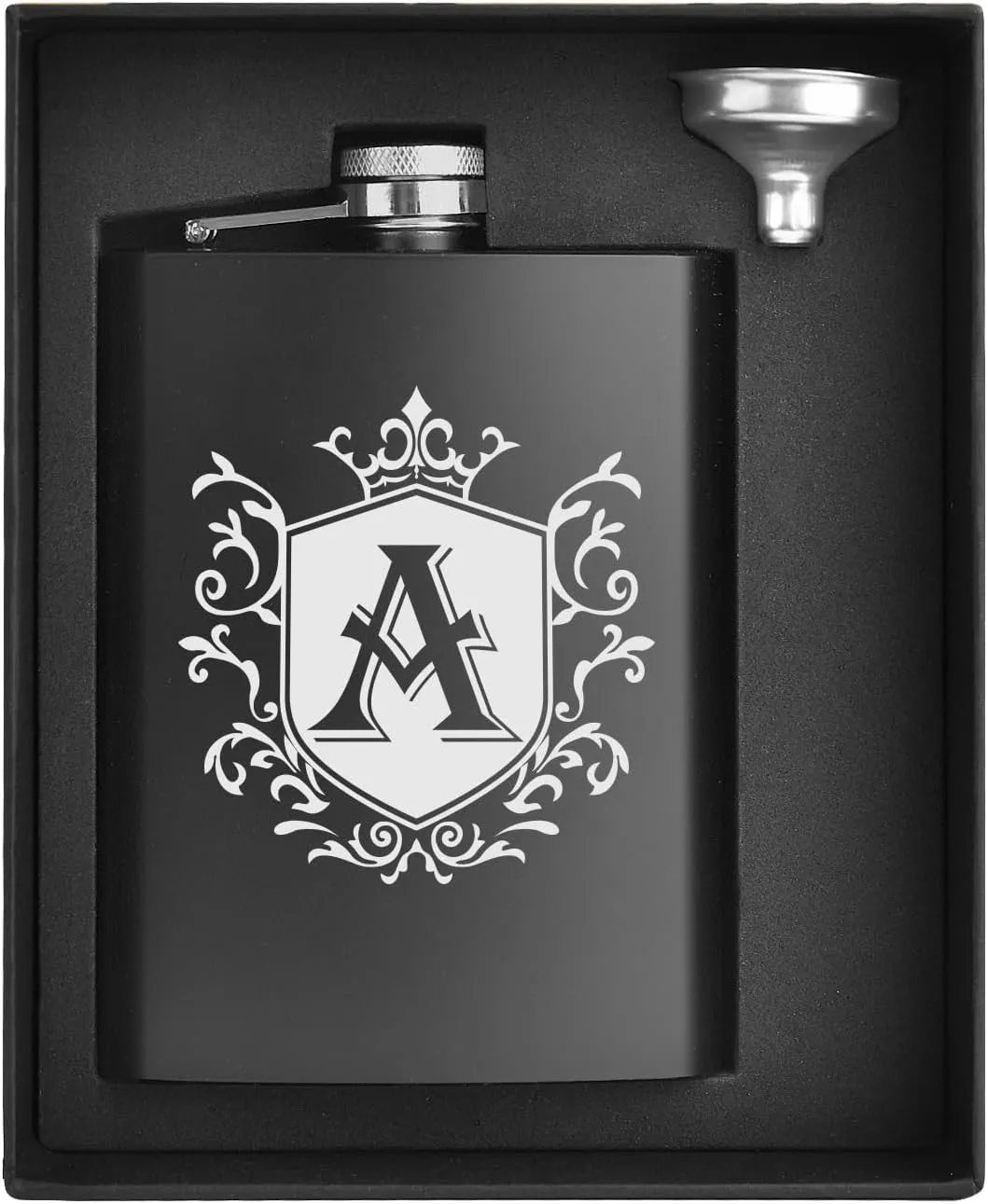 Hip Flask for Men Engraved Drinking Whiskey Flasks for Liquor 8 OZ Stainless Steel Black Initial Monogrammed Gifts Personalized Groomsmen Christmas Birthday Dad Gifts for Him Letter A