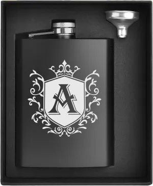 Hip Flask for Men Engraved Drinking Whiskey Flasks for Liquor 8 OZ Stainless Steel Black Initial Monogrammed Gifts Personalized Groomsmen Christmas Birthday Dad Gifts for Him Letter A