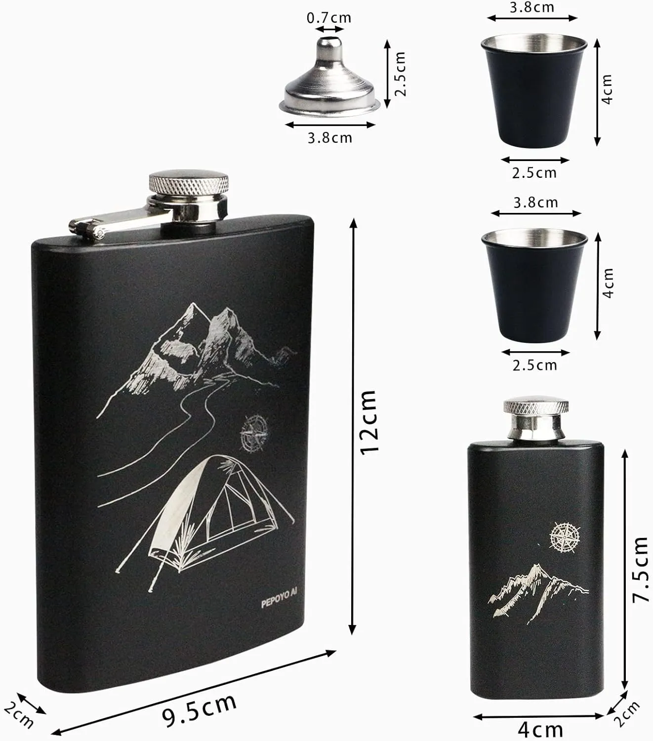 Hip Flask Set Stainless Steel Flask of Gifts for Men 8OZ Bar Party Camping Barbecue Portable Pocket Flask