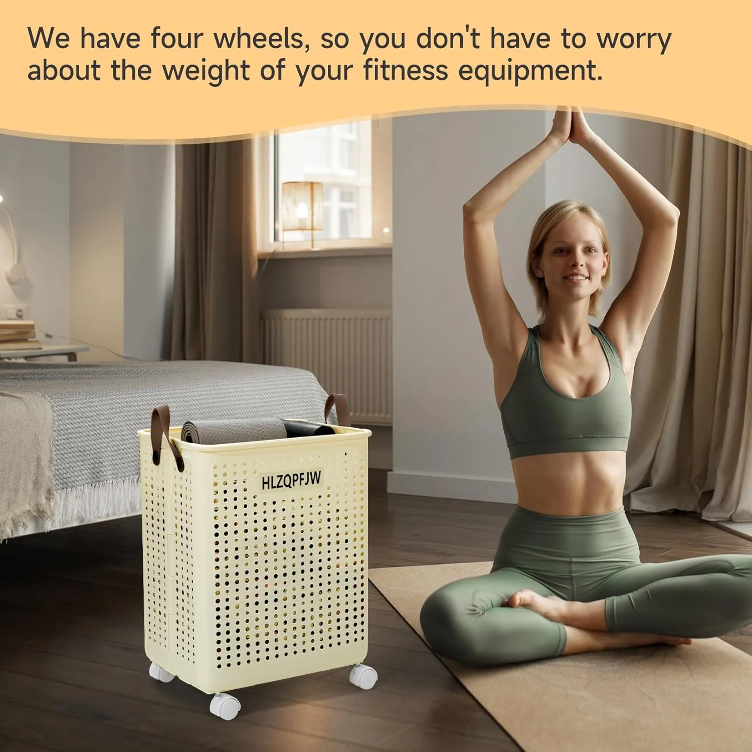 HLZQPFJWcollapsible laundry baskets,laundry basket with wheels,laundry hamper with wheels,dorm laundry hamper,laundry basket plastic，35, 50, 60 liter large capacity (Cream yellow, Large)