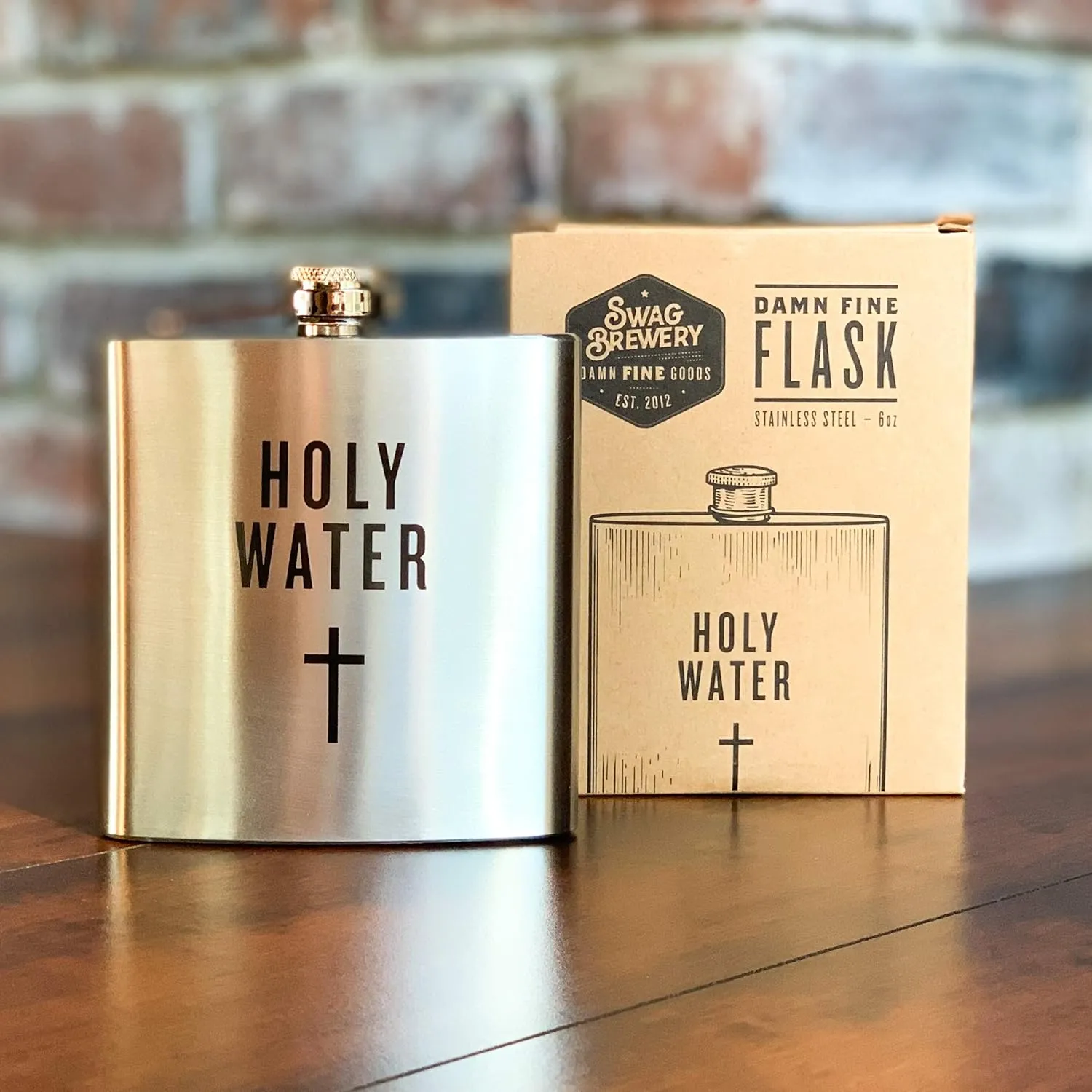 HOLY WATER | Damn Fine Hip Flask | 6oz Stainless Steel | Funny Men's, Religious, Atheist Gift for Whiskey, Church, and Jesus Lovers | Give One To Your Pastor!