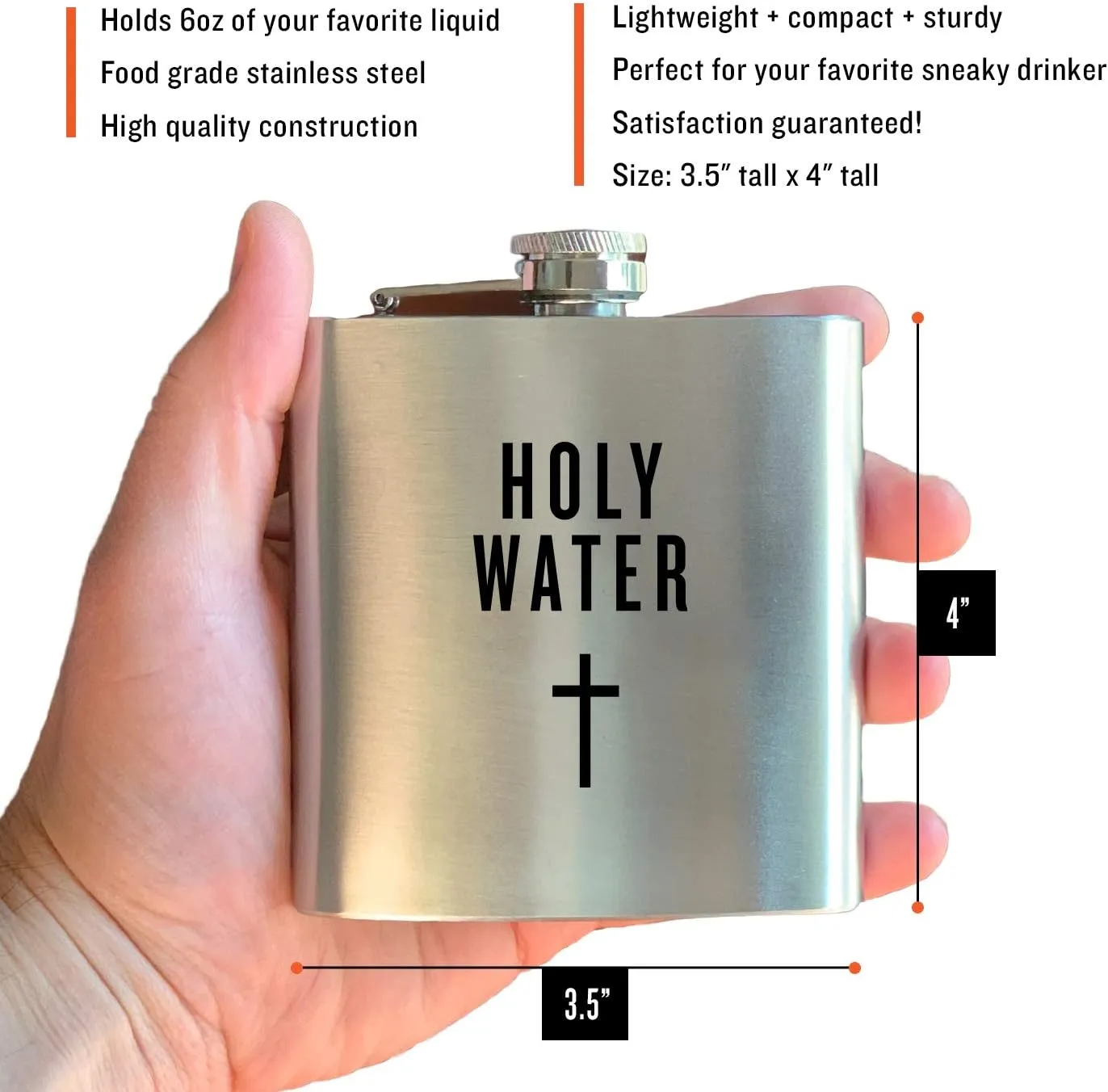 HOLY WATER | Damn Fine Hip Flask | 6oz Stainless Steel | Funny Men's, Religious, Atheist Gift for Whiskey, Church, and Jesus Lovers | Give One To Your Pastor!