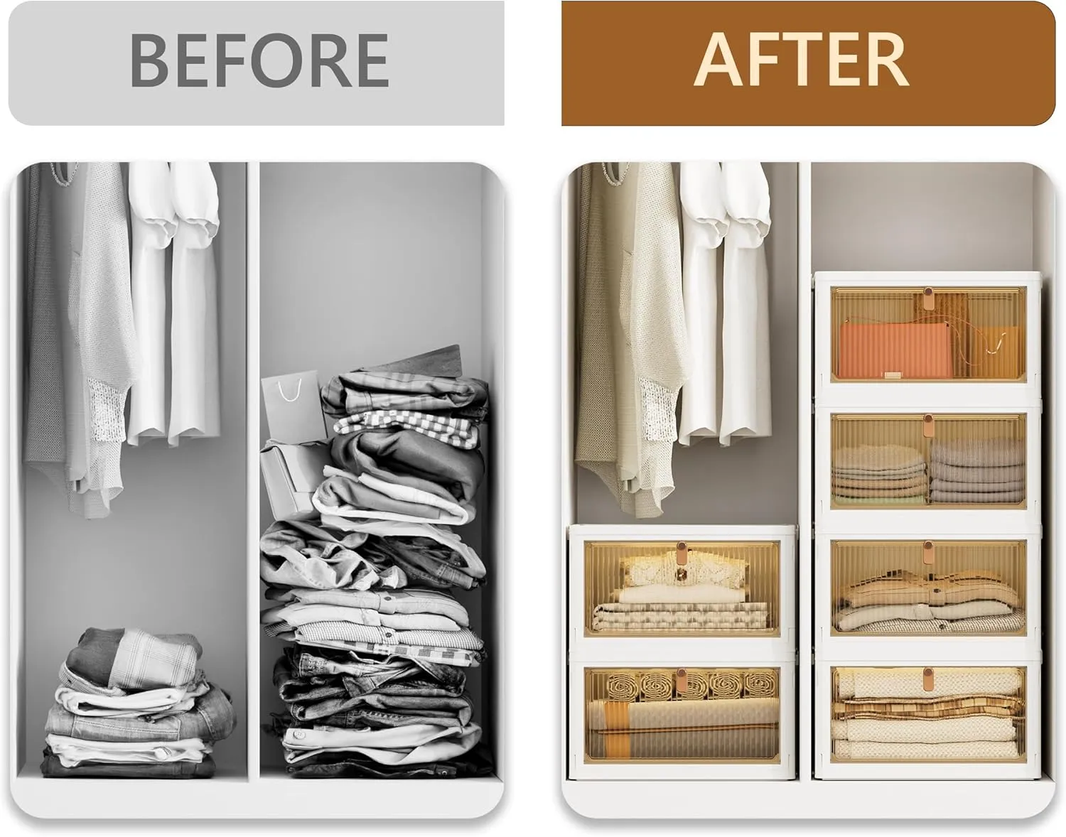 HOMIDEC Closet Organizers and Storage 93Qt 3 Pack Closet Organizer Boxes for Clothes Stackable Storage Bins Foldable Storage Box for Clothes/Toys/Office Supplies/Snacks(31Qt X 3)