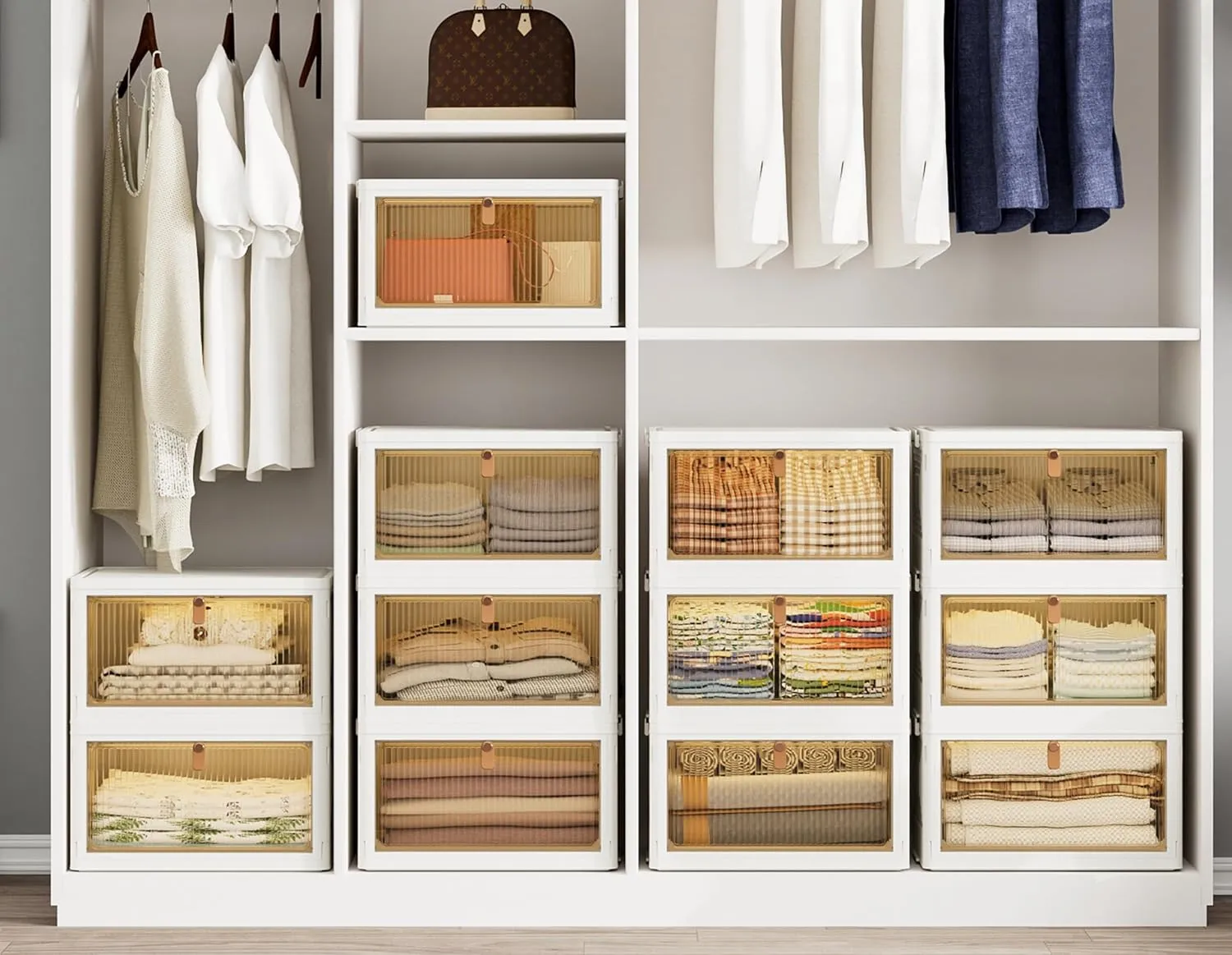 HOMIDEC Closet Organizers and Storage 93Qt 3 Pack Closet Organizer Boxes for Clothes Stackable Storage Bins Foldable Storage Box for Clothes/Toys/Office Supplies/Snacks(31Qt X 3)