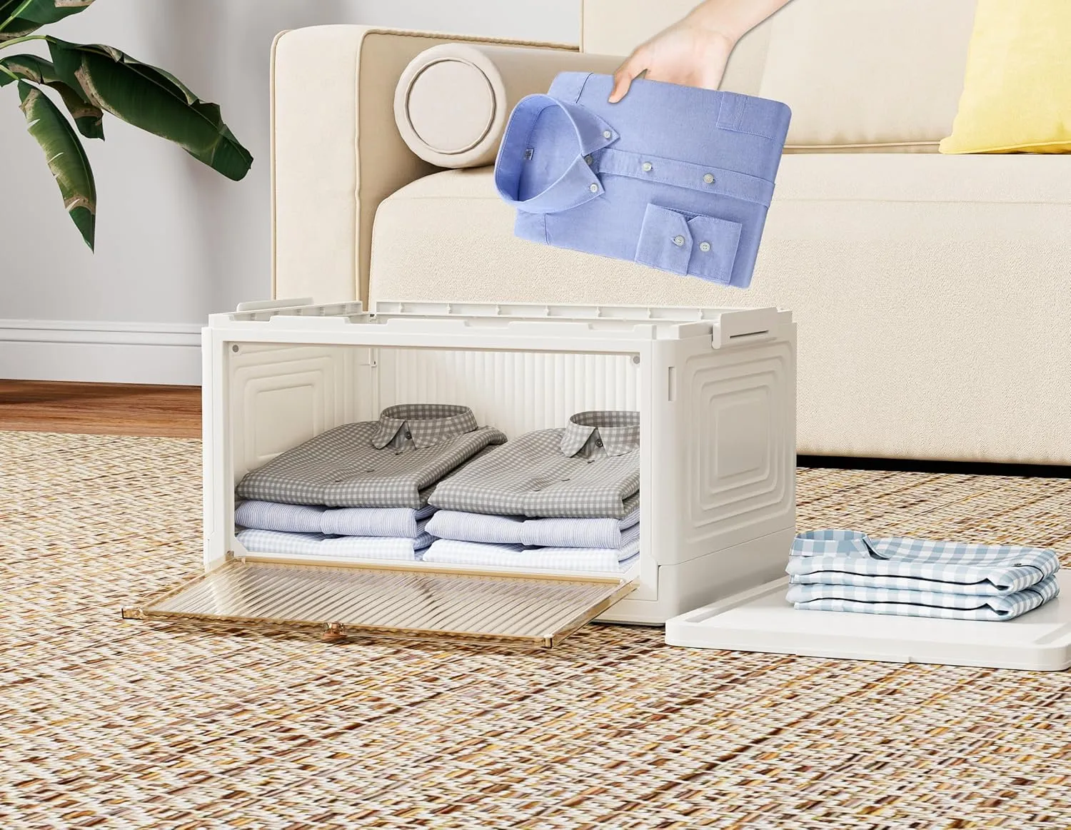 HOMIDEC Closet Organizers and Storage 93Qt 3 Pack Closet Organizer Boxes for Clothes Stackable Storage Bins Foldable Storage Box for Clothes/Toys/Office Supplies/Snacks(31Qt X 3)