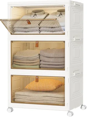 HOMIDEC Closet Organizers and Storage 93Qt 3 Pack Closet Organizer Boxes for Clothes Stackable Storage Bins Foldable Storage Box for Clothes/Toys/Office Supplies/Snacks(31Qt X 3)