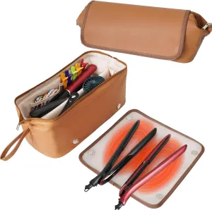 Hot Hair Tools Travel Bag With Heat-resistant Mat, Tools Organizer for Straighteners, Curling Iron, Dryers, Accessories, Waterproof 2 in 1 Styling Curling Iron Travel Case (Brown)