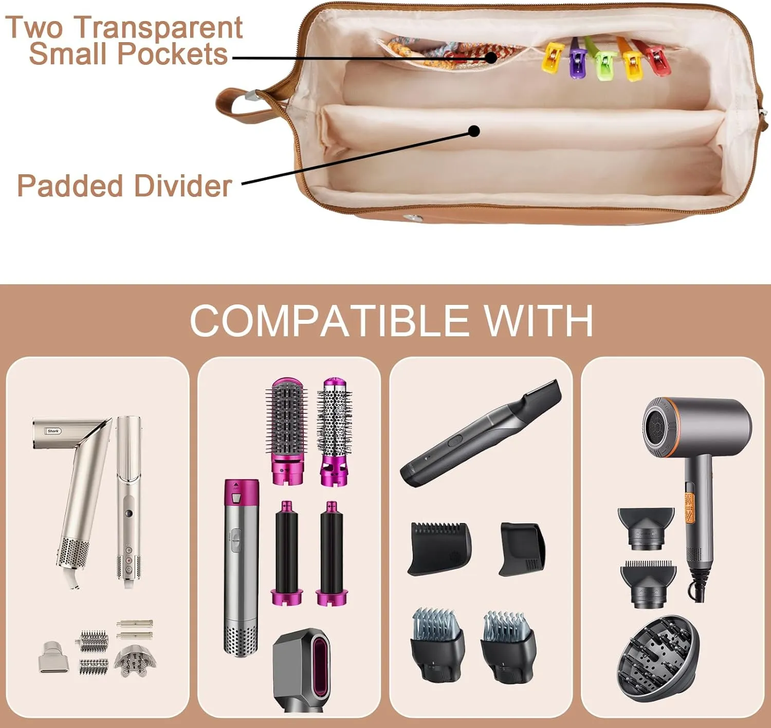 Hot Hair Tools Travel Bag With Heat-resistant Mat, Tools Organizer for Straighteners, Curling Iron, Dryers, Accessories, Waterproof 2 in 1 Styling Curling Iron Travel Case (Brown)