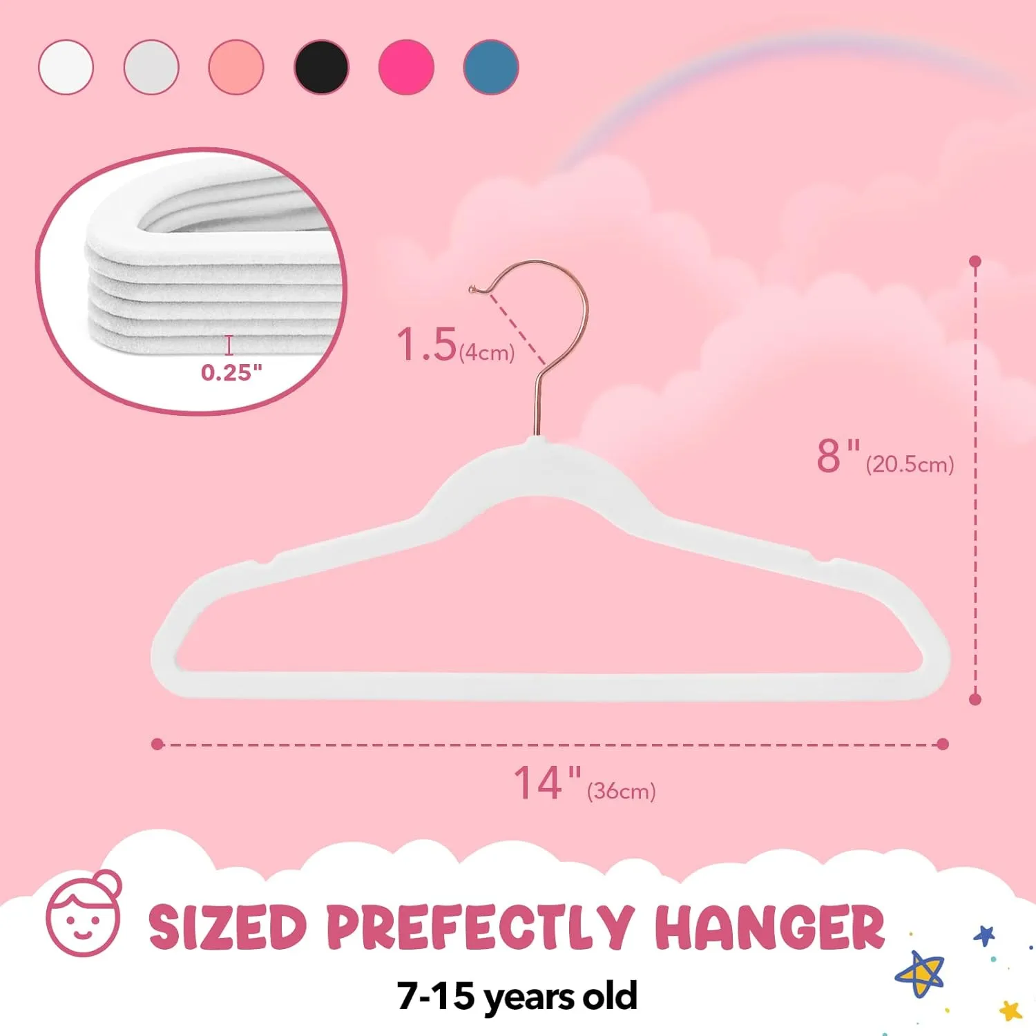 HOUSE DAY Velvet Kids Hangers 60 Pack, Premium Childrens Hangers for Closet, Ultra Thin Cute Clothes Hanger, Non Slip Small Felt Hanger 14 Inch for Kids Clothes, White