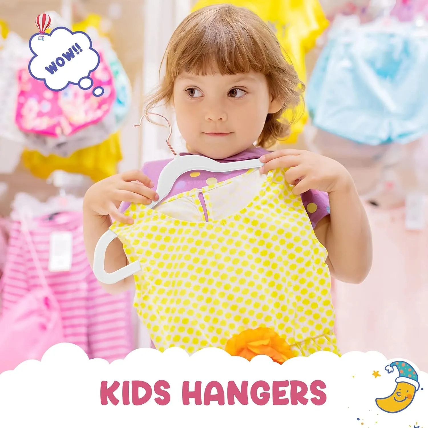 HOUSE DAY Velvet Kids Hangers 60 Pack, Premium Childrens Hangers for Closet, Ultra Thin Cute Clothes Hanger, Non Slip Small Felt Hanger 14 Inch for Kids Clothes, White
