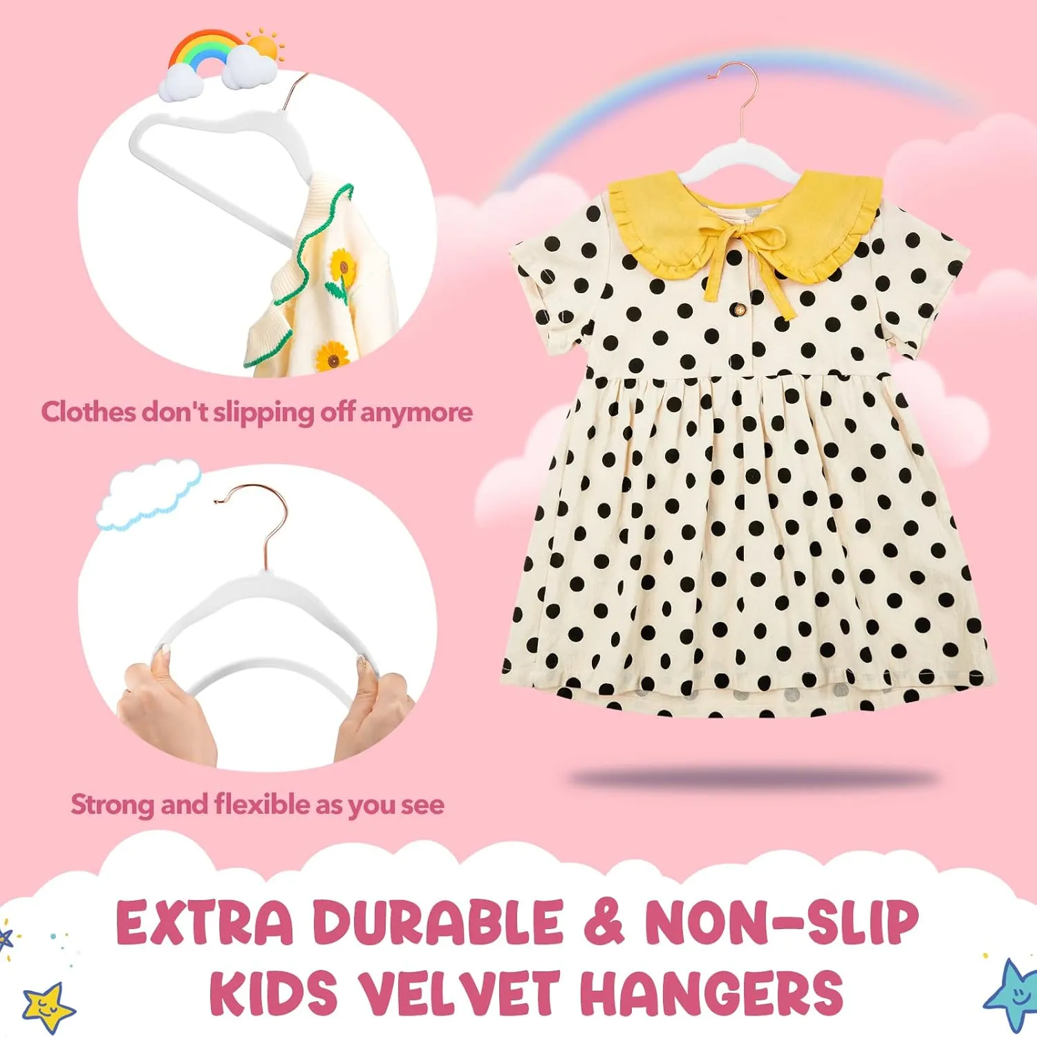 HOUSE DAY Velvet Kids Hangers 60 Pack, Premium Childrens Hangers for Closet, Ultra Thin Cute Clothes Hanger, Non Slip Small Felt Hanger 14 Inch for Kids Clothes, White