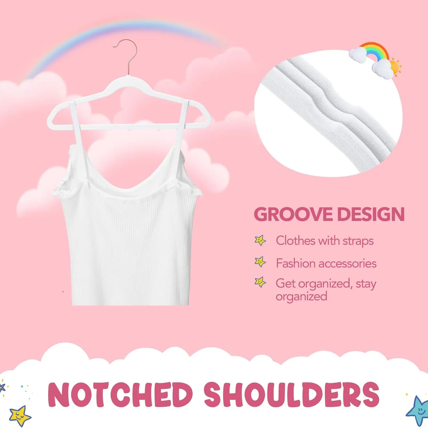 HOUSE DAY Velvet Kids Hangers 60 Pack, Premium Childrens Hangers for Closet, Ultra Thin Cute Clothes Hanger, Non Slip Small Felt Hanger 14 Inch for Kids Clothes, White