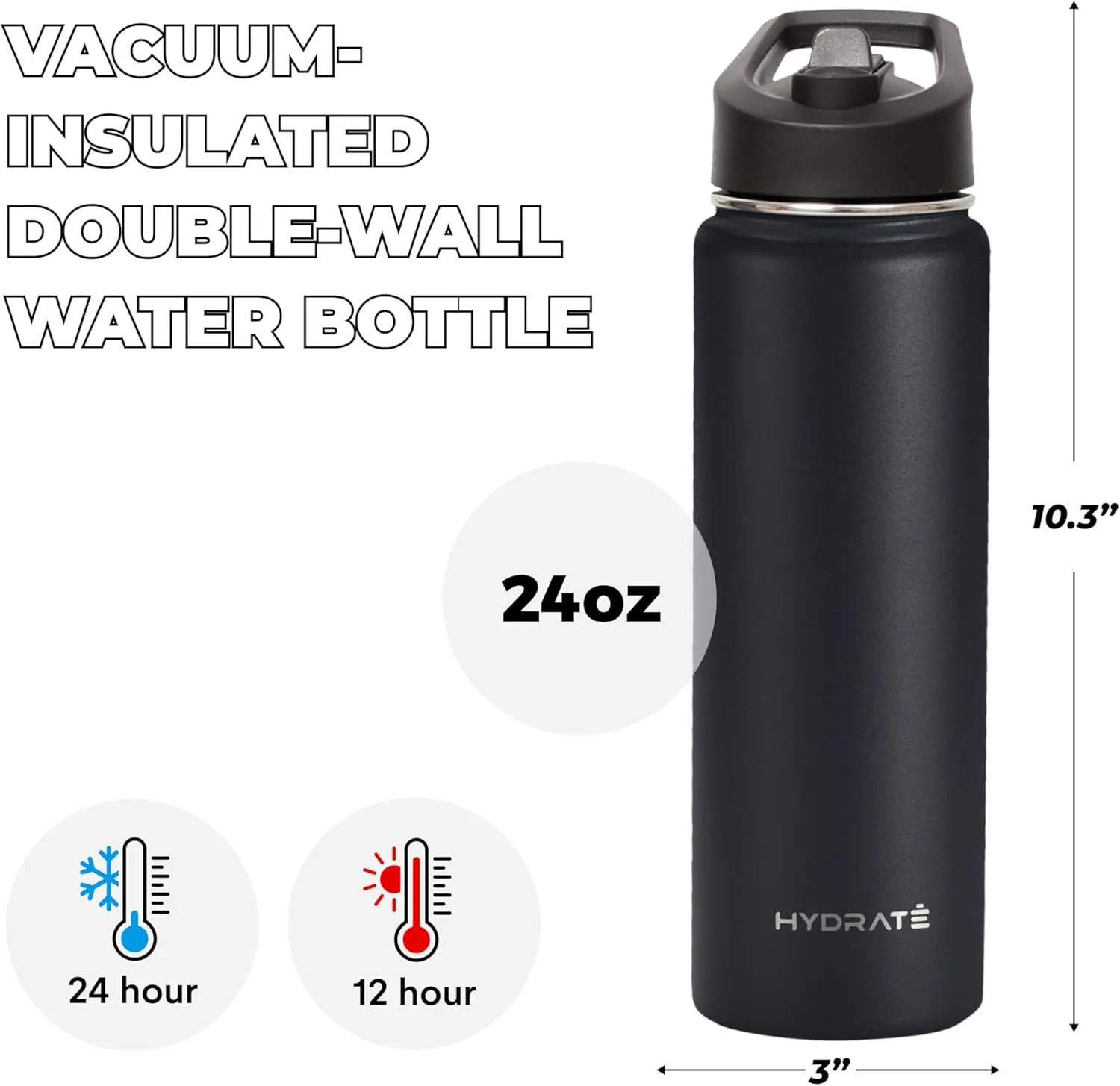 HYDRATE Water Bottle Insulated - Stainless Steel Water Bottles - Reusable Flask with Leak-Proof Design and Convenient Handle - Double Vacuum Insulated Water Bottle