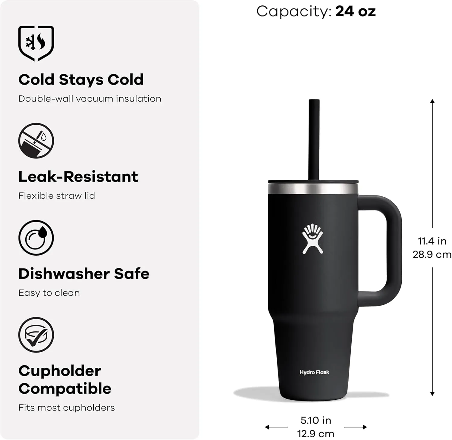 Hydro Flask 24 Oz Travel Tumbler with Handle, Lid and Straw - Insulated Stainless Steel in 24 Oz Birch Gray