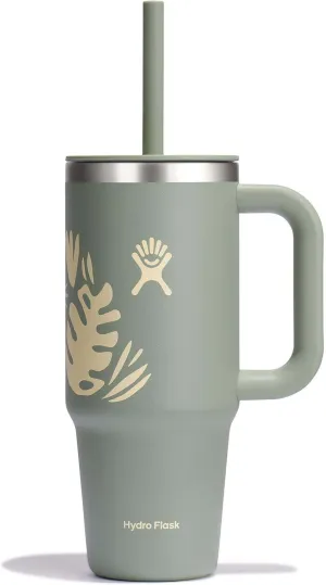 Hydro Flask 24 Oz Travel Tumbler with Handle, Lid and Straw - Insulated Stainless Steel in 24 Oz Botanical Bliss Agave Green