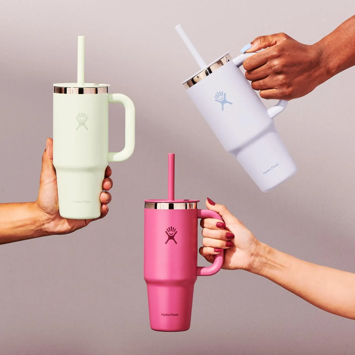 Hydro Flask 24 Oz Travel Tumbler with Handle, Lid and Straw - Insulated Stainless Steel in 24 Oz Botanical Bliss Agave Green