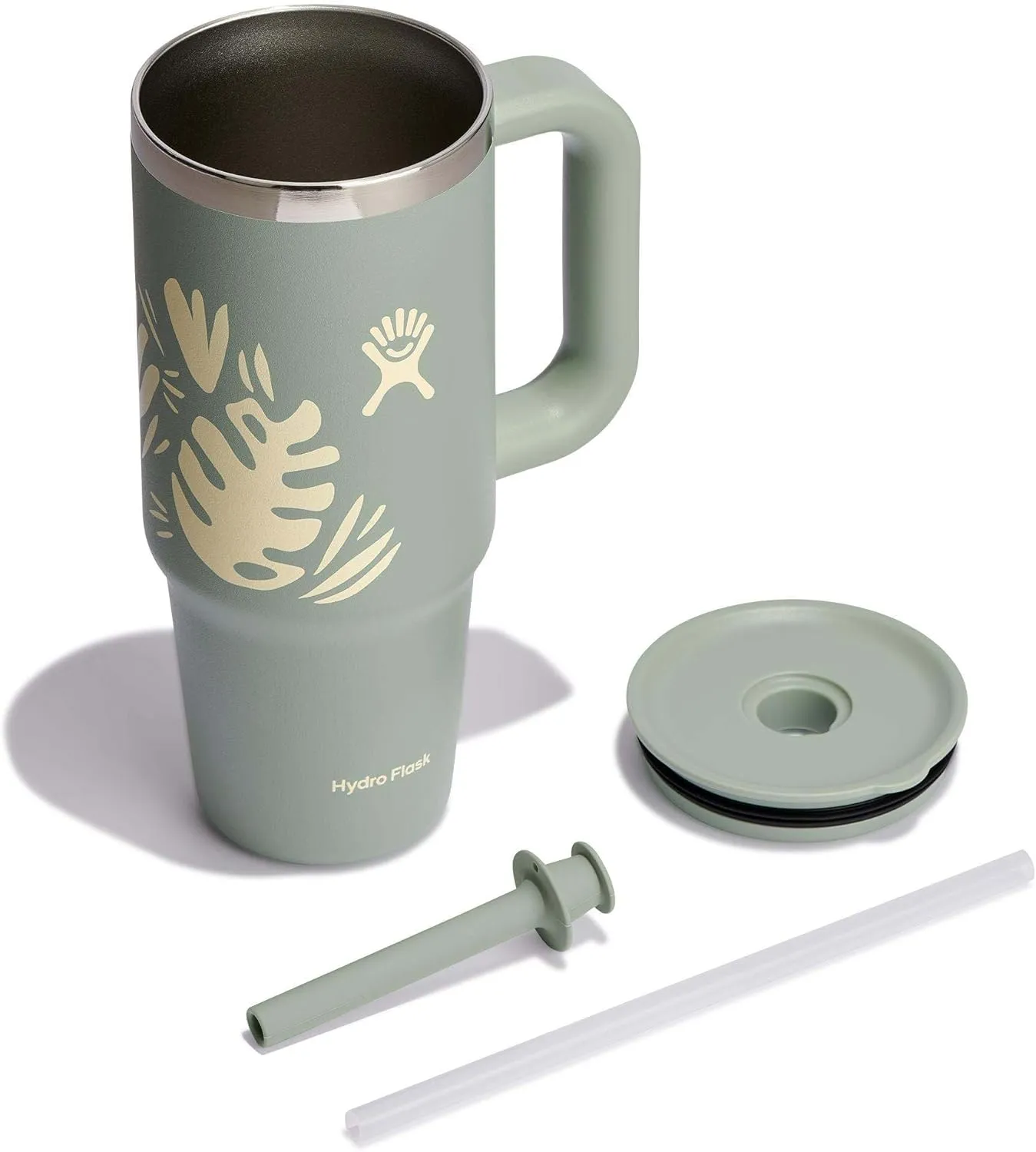 Hydro Flask 24 Oz Travel Tumbler with Handle, Lid and Straw - Insulated Stainless Steel in 24 Oz Botanical Bliss Agave Green