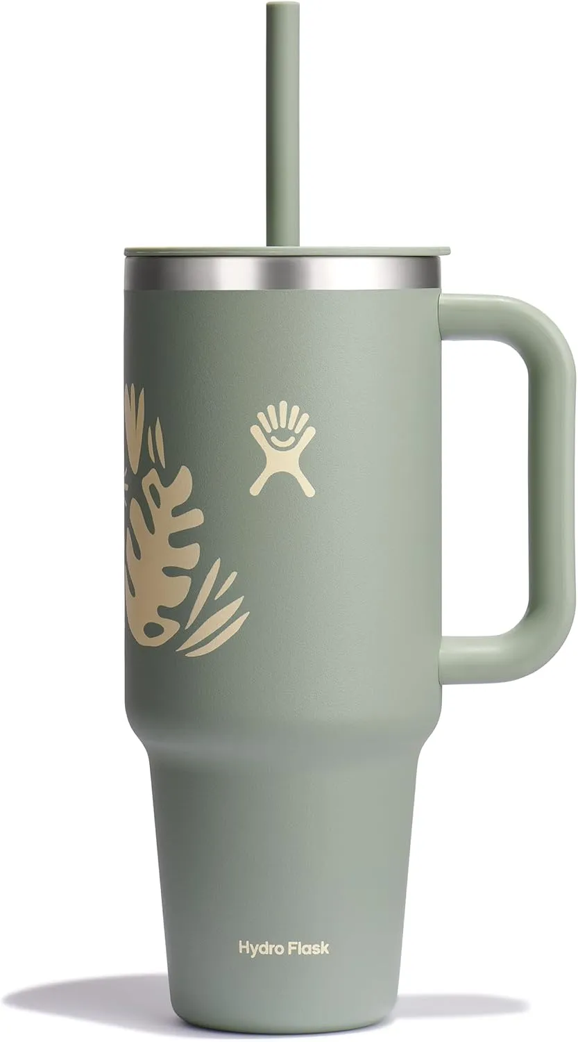 Hydro Flask 40 Oz Travel Tumbler with Handle, Lid and Straw - Insulated Stainless Steel in 40 Oz Botanical Bliss Green