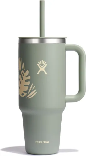Hydro Flask 40 Oz Travel Tumbler with Handle, Lid and Straw - Insulated Stainless Steel in 40 Oz Botanical Bliss Green