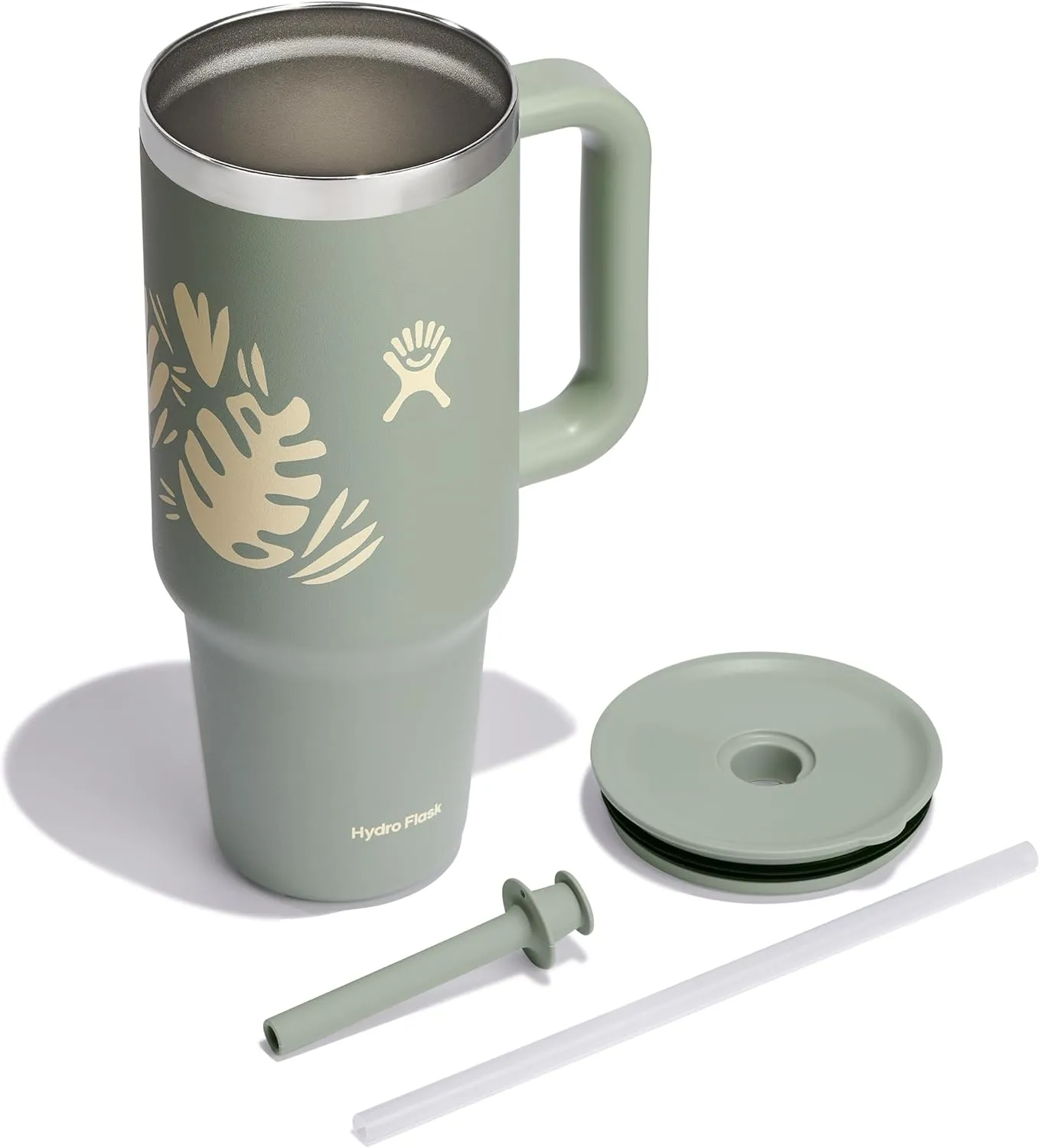 Hydro Flask 40 Oz Travel Tumbler with Handle, Lid and Straw - Insulated Stainless Steel in 40 Oz Botanical Bliss Green