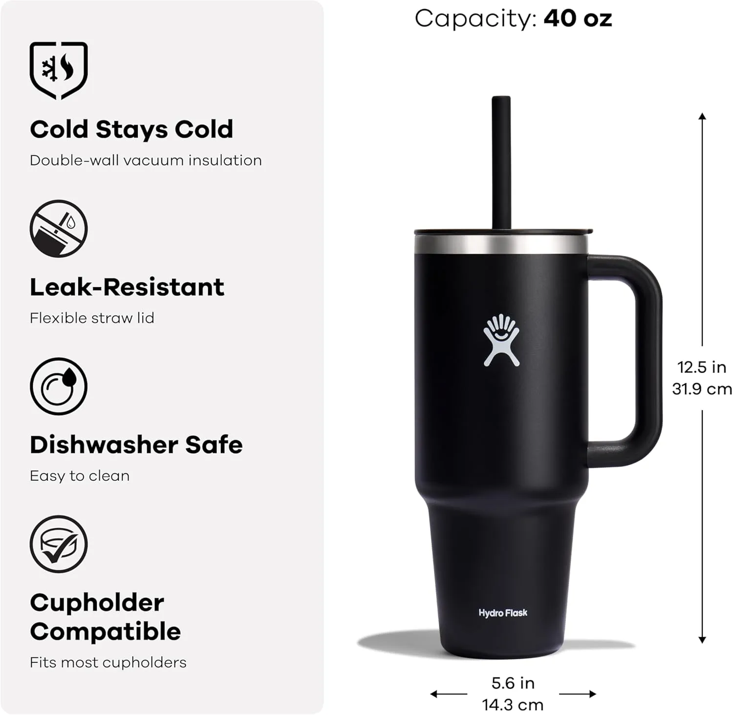 Hydro Flask 40 Oz Travel Tumbler with Handle, Lid and Straw - Insulated Stainless Steel in 40 Oz Botanical Bliss Green