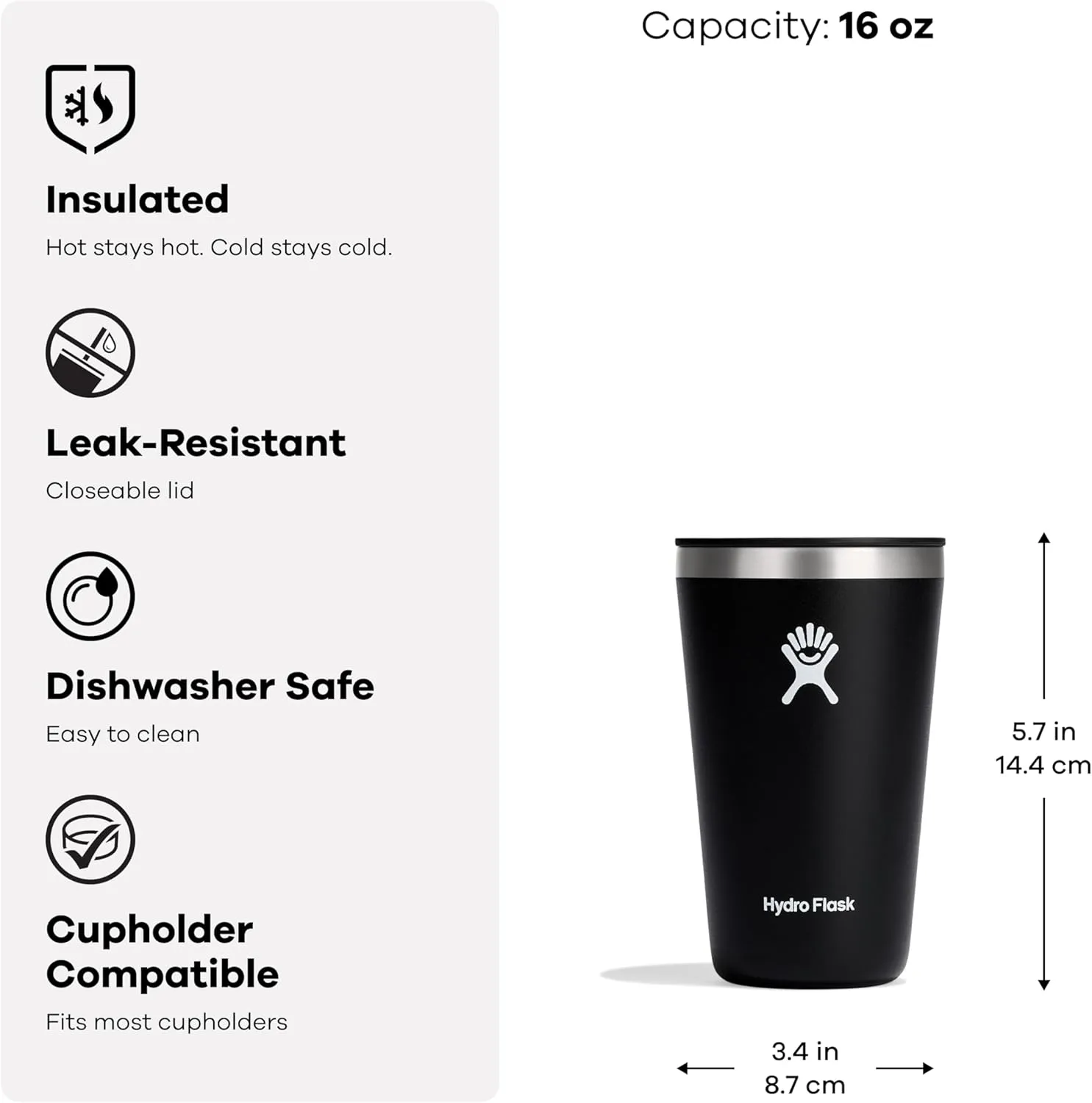 Hydro Flask All Around Stainless Steel Tumbler with Lid and Double-Wall Vacuum Insulation