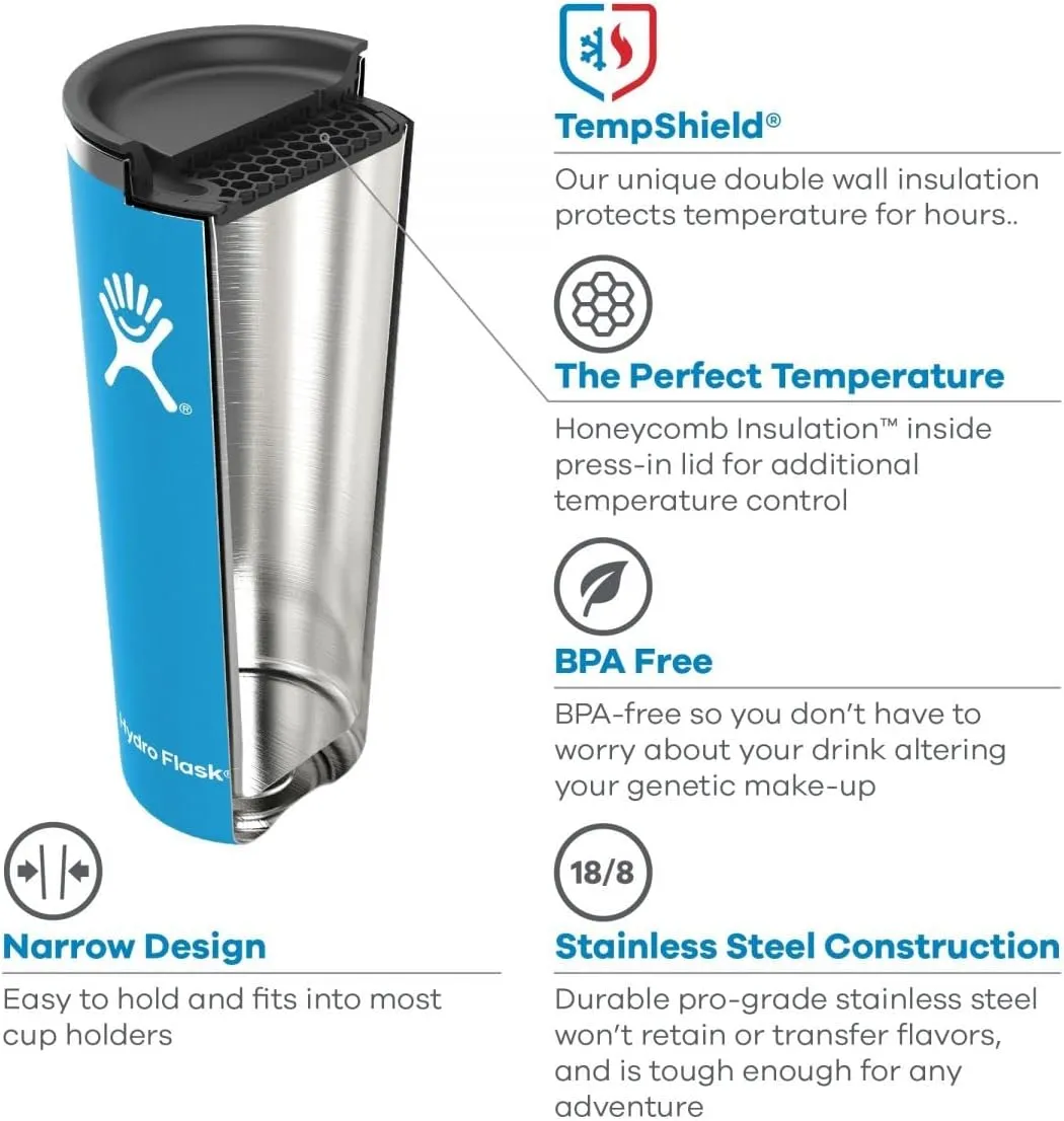 Hydro Flask Tumbler - Stainless Steel, Reusable, Vacuum Insulated with Press-in Lid