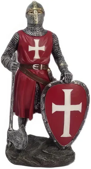 ICE ARMOR 7" H Red Crusader with Axe and Shield Figurine Statue Sculpture Ornament Decoration Home/Room Decor Ideas for Housewarming, Holidays and Birthdays Great Collectible Addition