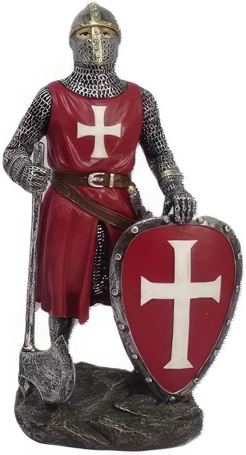 ICE ARMOR 7" H Red Crusader with Axe and Shield Figurine Statue Sculpture Ornament Decoration Home/Room Decor Ideas for Housewarming, Holidays and Birthdays Great Collectible Addition