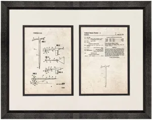 Ice Axe Patent Art Old Look Print in a Beveled Black Wood Frame with a Double Mat (16" x 20") M12292