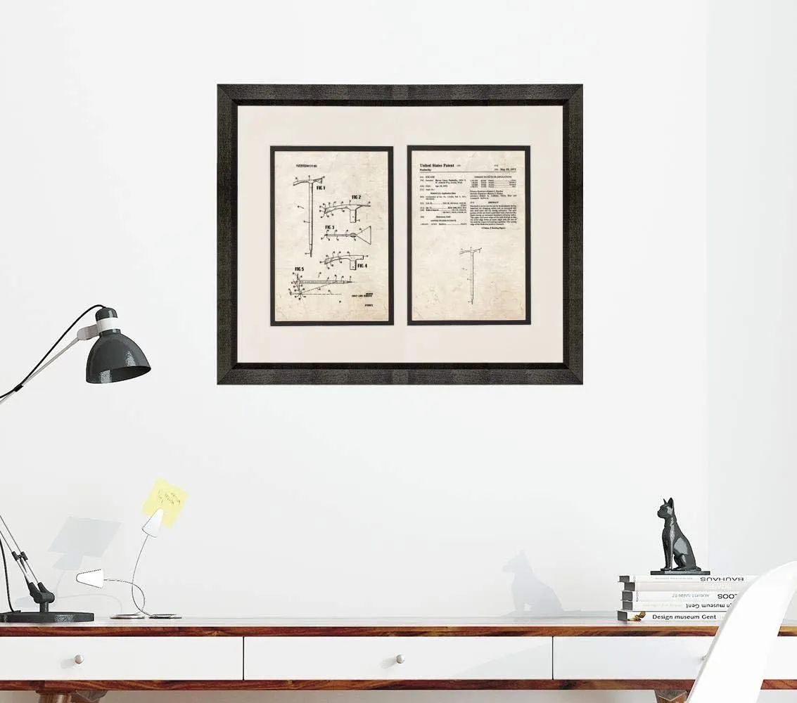 Ice Axe Patent Art Old Look Print in a Beveled Black Wood Frame with a Double Mat (16" x 20") M12292