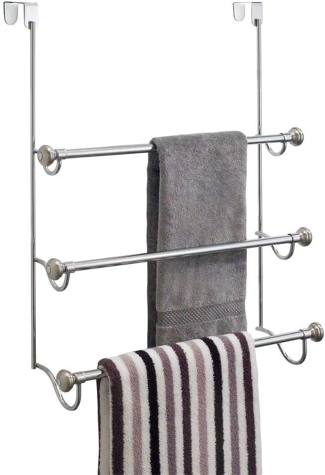 iDesign Over the Door Towel Rack, The York Collection, 1.5” x 7” x 22.8”, Brushed Nickel