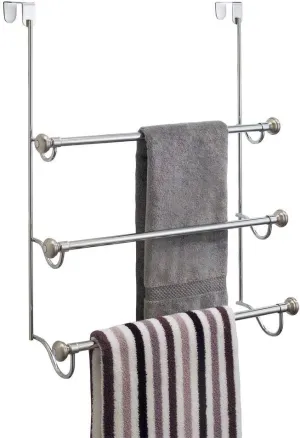 iDesign Over the Door Towel Rack, The York Collection, 1.5” x 7” x 22.8”, Brushed Nickel
