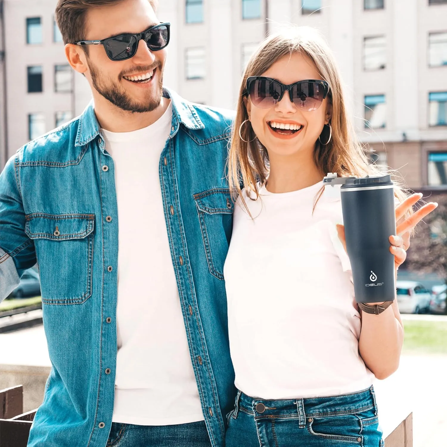 Ideus 24oz Insulated Travel Coffee Tumbler, Coffee Cups with Lids and Straw, Stainless Steel Coffee Mug, Double Wall Vacuum Flask for Adult Men and Women, Navy Blue