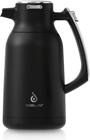 IDEUS 68 oz Stainless Steel Thermal Coffee Carafe, Double Wall Insulated Vacuum Flask, Water Coffee and Beverage Dispenser, 12 Hour Heat 24 Hour Cold Retention (Black)