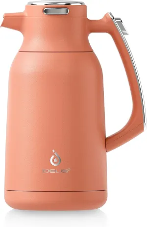 IDEUS 68 oz Stainless Steel Thermal Coffee Carafe, Double Wall Insulated Vacuum Flask, Water Coffee and Beverage Dispenser, 12 Hour Heat 24 Hour Cold Retention, Coral Red