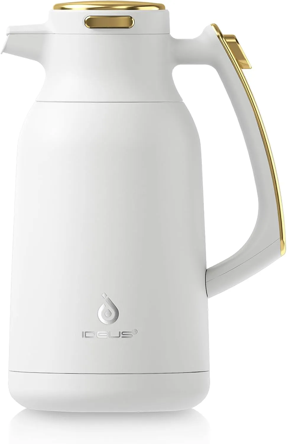 IDEUS 68 oz Stainless Steel Thermal Coffee Carafe, Double Wall Insulated Vacuum Flask, Water Coffee and Beverage Dispenser, 12 Hour Heat 24 Hour Cold Retention (White Gold)