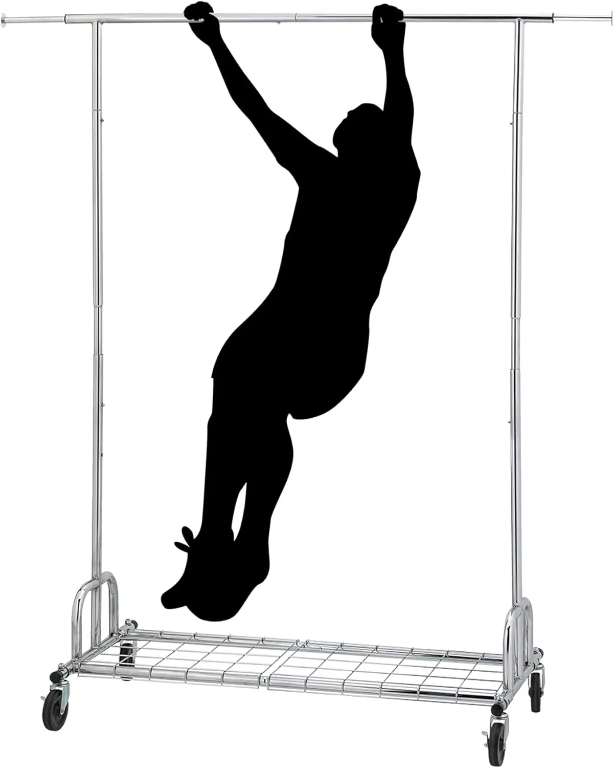 ikloo Heavy Duty Garment Rack, 450 LBS Load Capacity, Adjustable Metal Garment Rack with Wheels, Portable Clothing Rack with Shelves for Hanging Clothes, Commercial Rolling Wardrobe Organizer, Silver