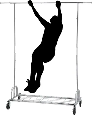 ikloo Heavy Duty Garment Rack, 450 LBS Load Capacity, Adjustable Metal Garment Rack with Wheels, Portable Clothing Rack with Shelves for Hanging Clothes, Commercial Rolling Wardrobe Organizer, Silver