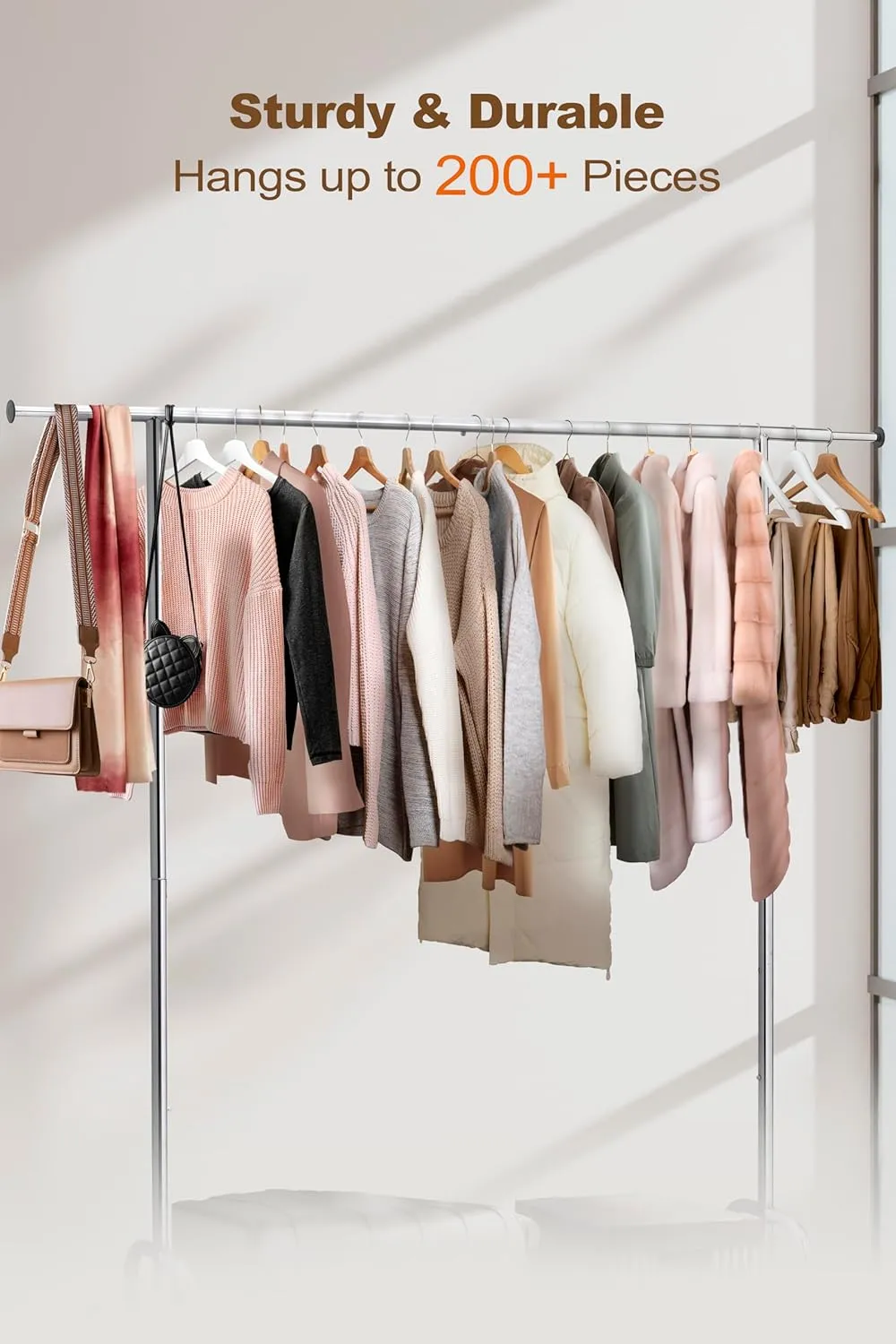 ikloo Heavy Duty Garment Rack, 450 LBS Load Capacity, Adjustable Metal Garment Rack with Wheels, Portable Clothing Rack with Shelves for Hanging Clothes, Commercial Rolling Wardrobe Organizer, Silver