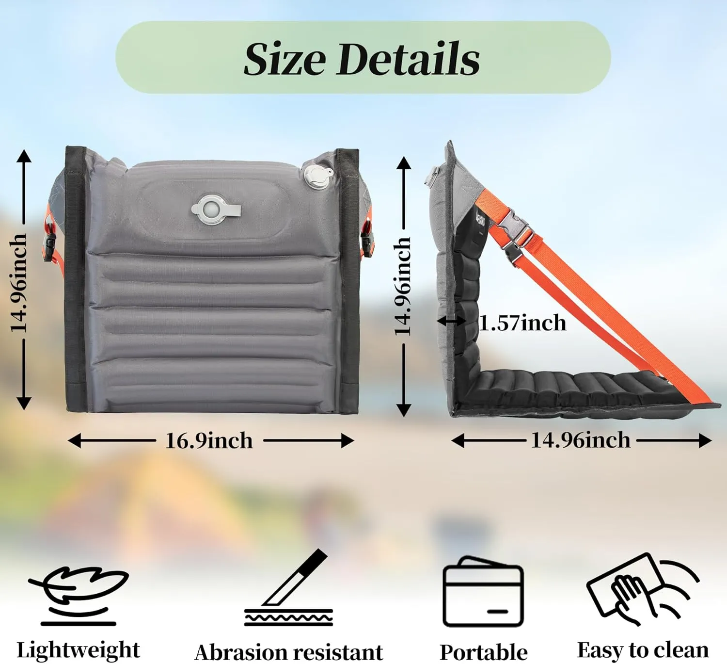 Inflatable Seat Cushion, Portable Chairs with Back Support, Foldable and Lightweight Seating for Camping/Sporting Events, Adjustable Straps, Stadium Seats with Storage Bag, Lounge Chair