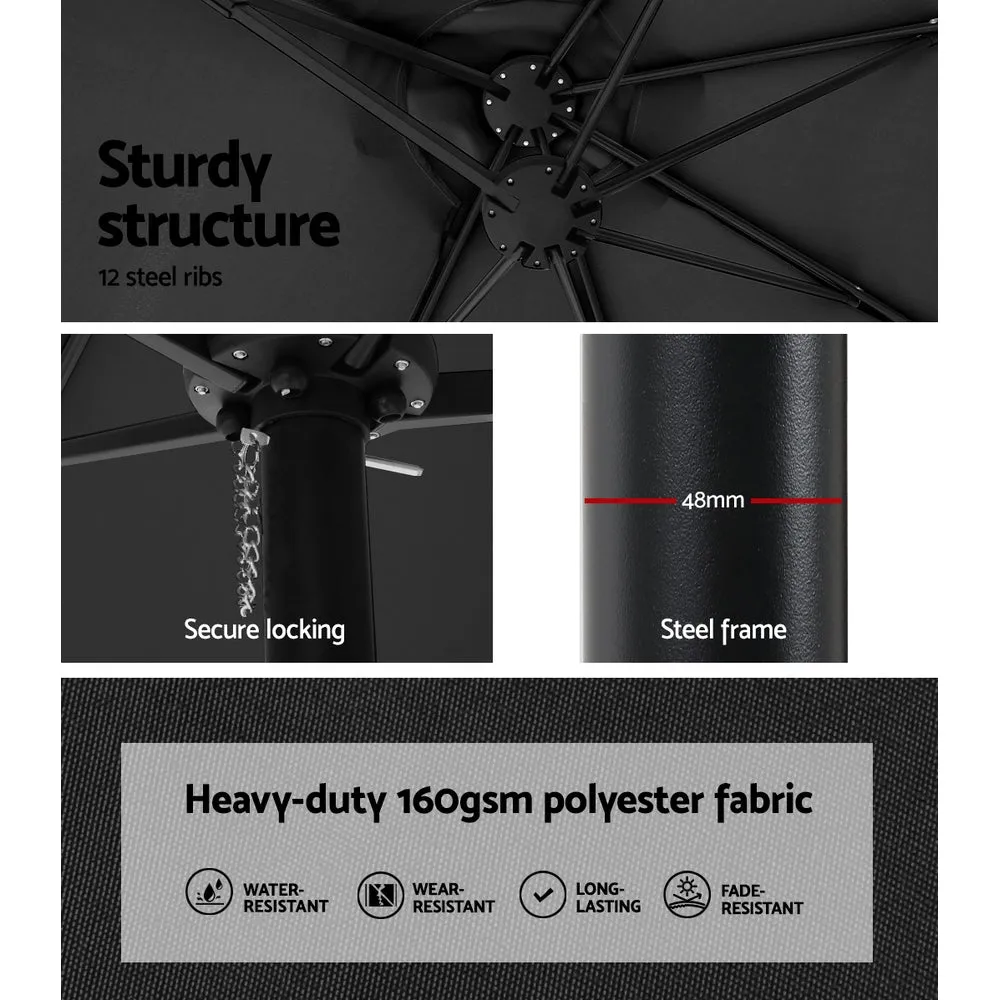 Instahut 4.57m Outdoor Umbrella w/Base Stand Beach Pole Garden Tilt Black