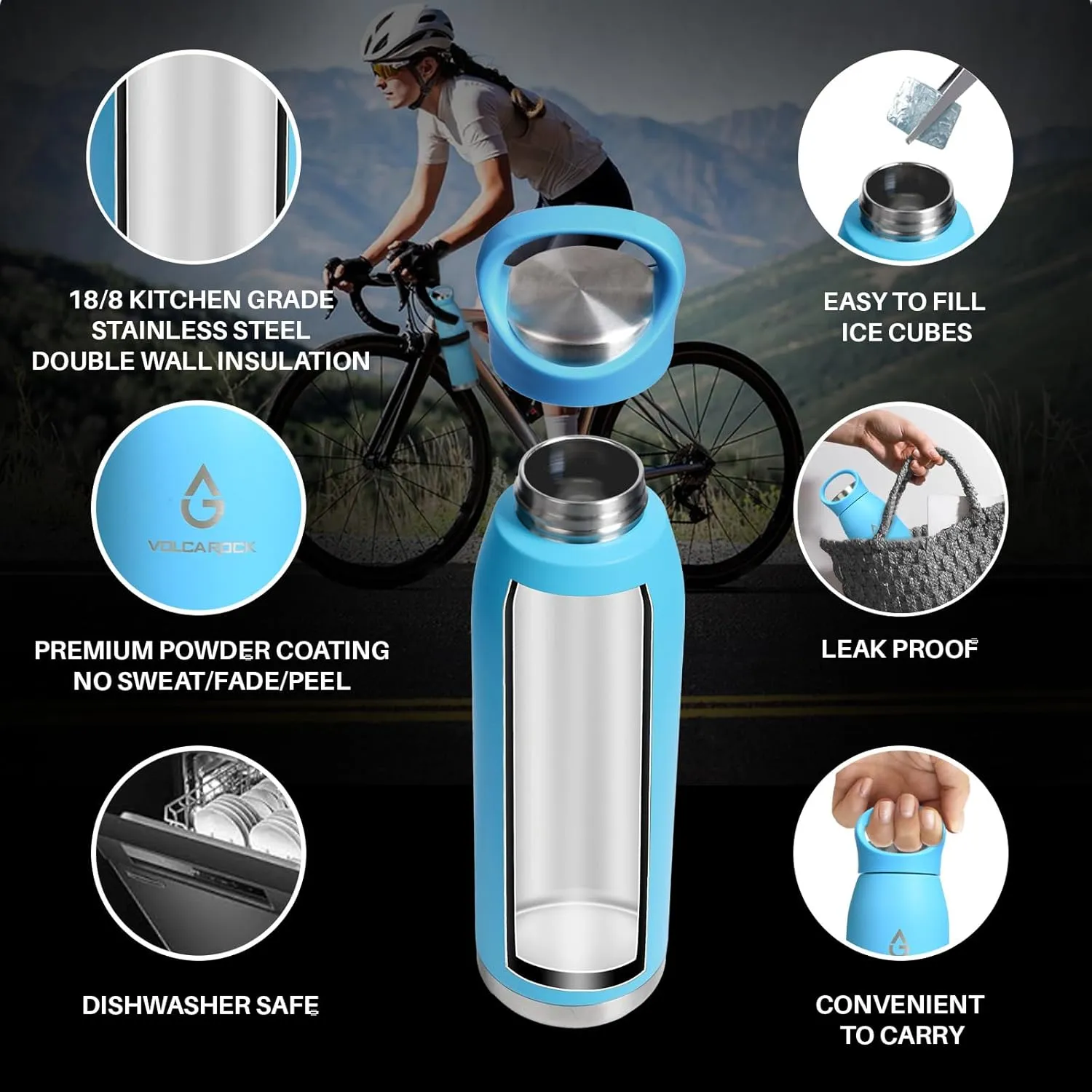 Insulated Water Bottle 24oz (710ml), Double Wall Stainless Steel Water bottle Durable Vacuum Flask Leakproof Non-sweat, Keep Cold 24H & Hot 12H