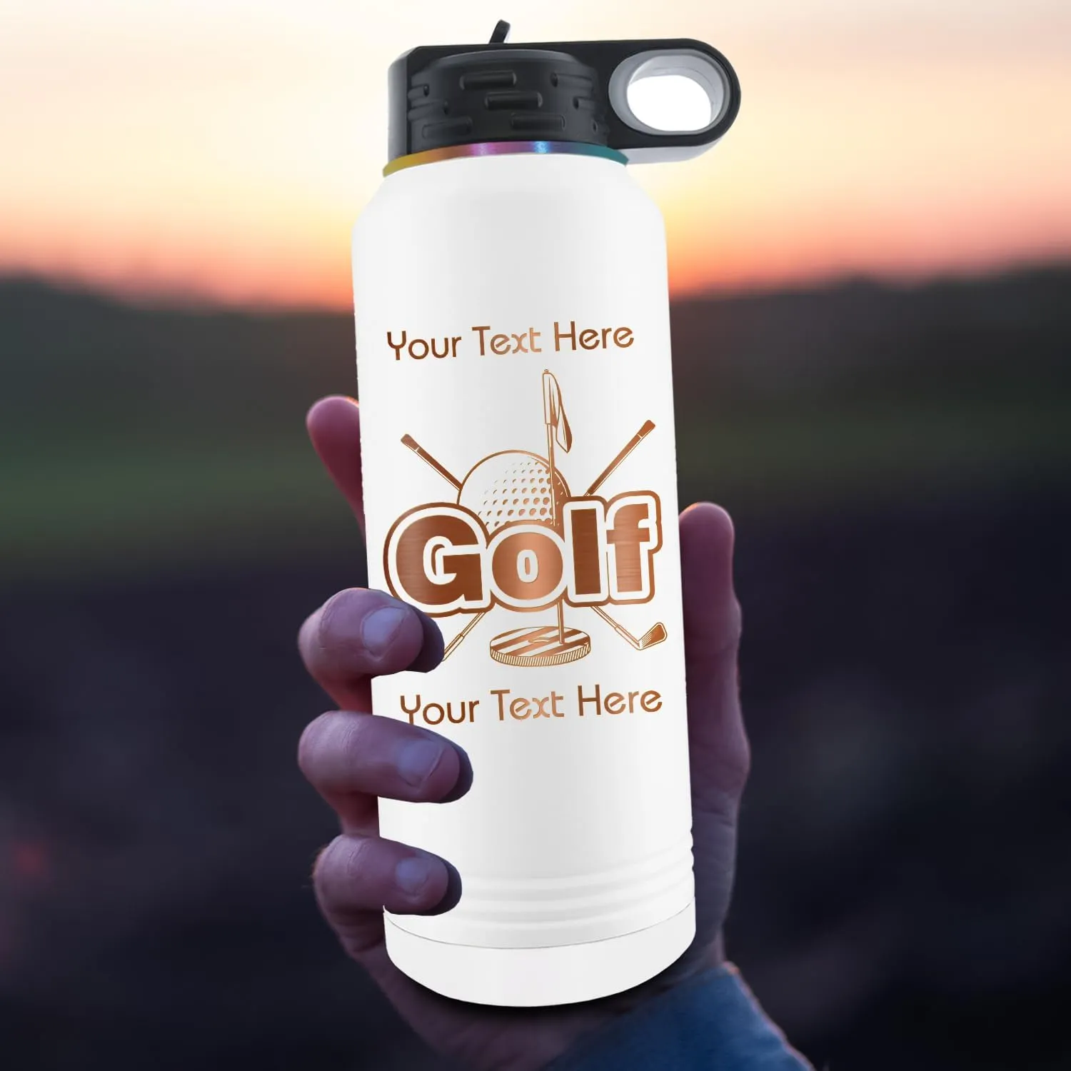 iProductsUS Personalized Water Bottle with Name for Sports, 32oz ION-Plated Stainless Steel Engrave Custom Water Flask with Flip-top Lid and Straw, Customized Double Wall Thermos