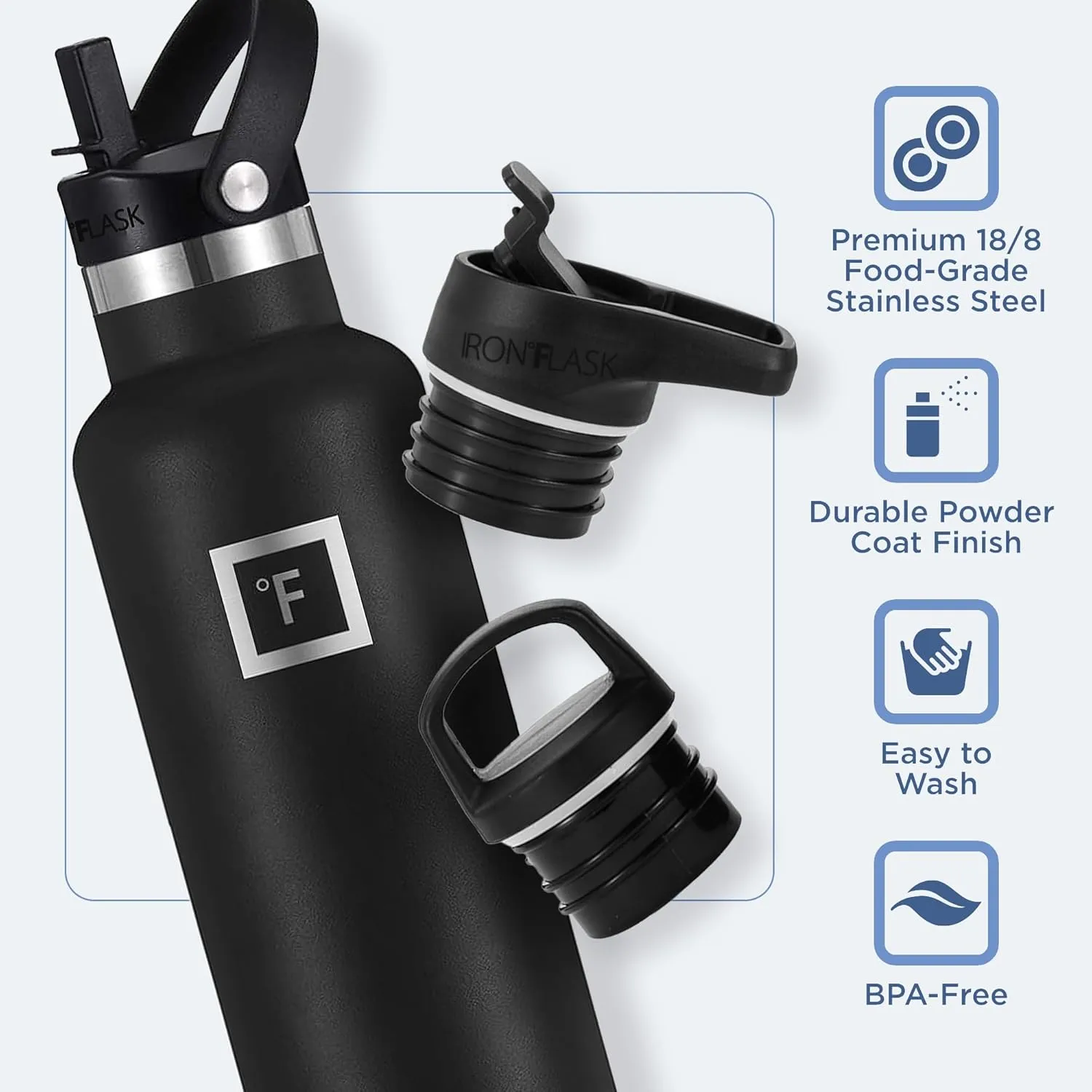IRON °FLASK Camping & Hiking Hydration Canteens - 3 Lids (Narrow Straw Lid) Leak Proof Vacuum Insulated Stainless Steel - Hot & Cold Double Walled Sports Water Bottle - Blue Waves, 24 Oz