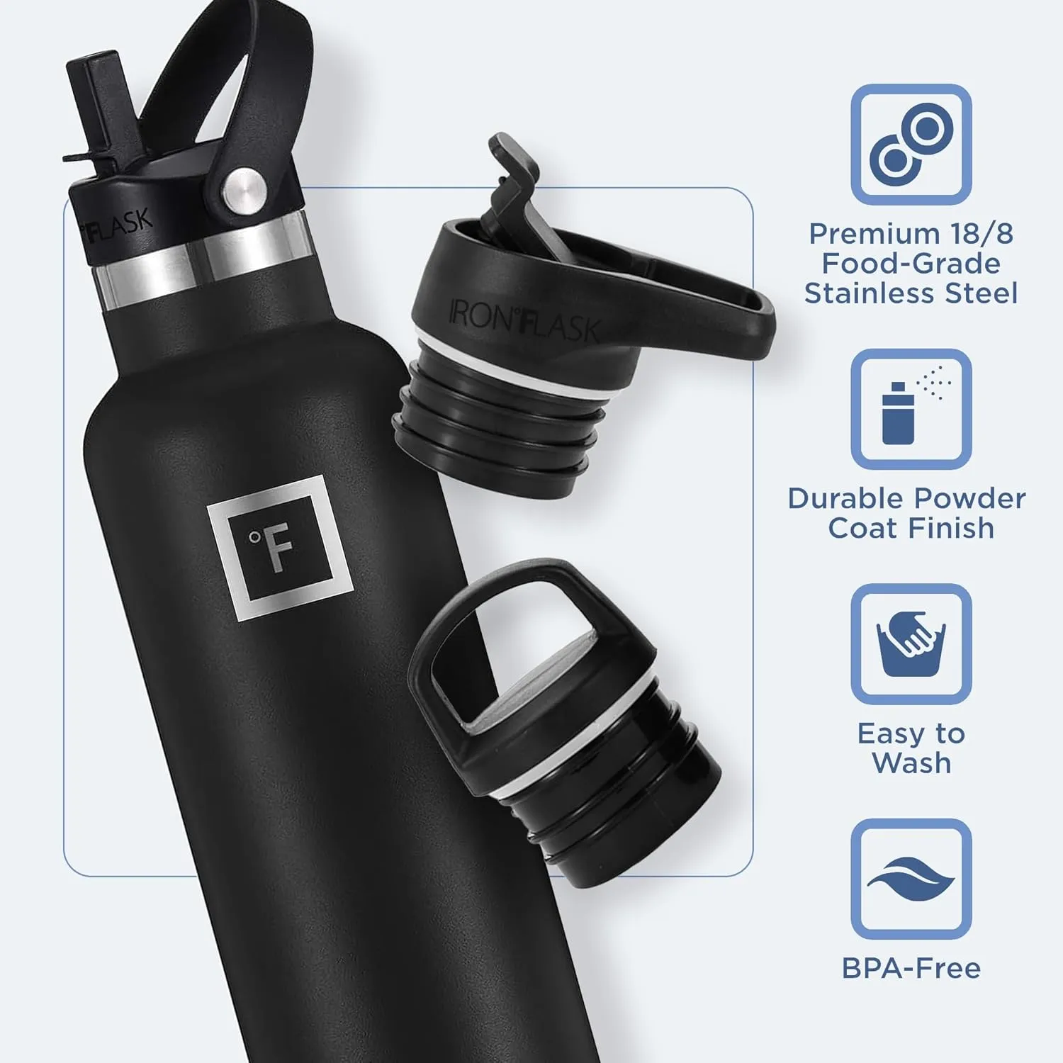 IRON °FLASK Camping & Hiking Hydration Canteens - 3 Lids (Narrow Straw Lid) Leak Proof Vacuum Insulated Stainless Steel - Hot & Cold Double Walled Sports Water Bottle - Bubble Gum, 20 Oz