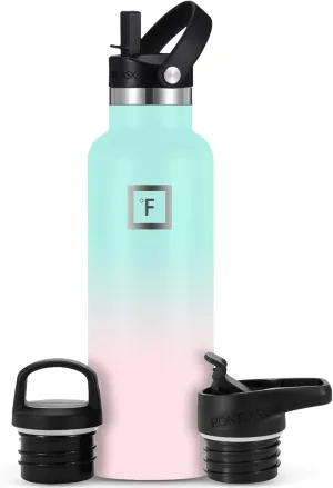 IRON °FLASK Camping & Hiking Hydration Canteens - 3 Lids (Narrow Straw Lid) Leak Proof Vacuum Insulated Stainless Steel - Hot & Cold Double Walled Sports Water Bottle - Bubble Gum, 20 Oz