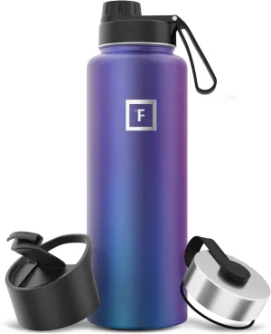 IRON °FLASK Camping & Hiking Hydration Flask with 3 Lids - Stainless Steel, Double Walled & Vacuum Insulated Water Bottle - Leak Proof & BPA Free (Aurora, Spout - 40 oz)