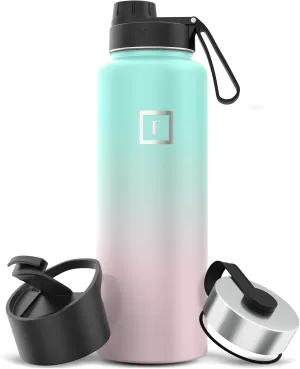 IRON °FLASK Camping & Hiking Hydration Flask with 3 Lids - Stainless Steel, Double Walled & Vacuum Insulated Water Bottle - Leak Proof & BPA Free (Bubble Gum, Spout - 40 oz)